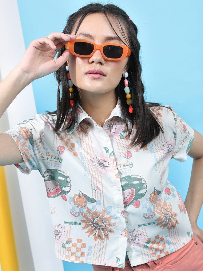 Tokyo Talkies Women White Printed Casual Shirt - White - Image 1