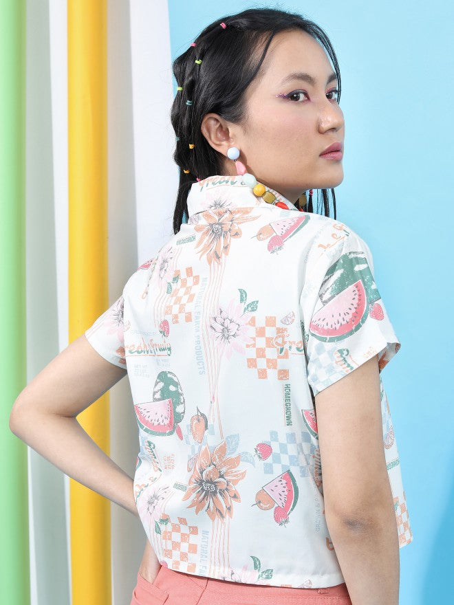 Tokyo Talkies Women White Printed Casual Shirt - White - Image 3