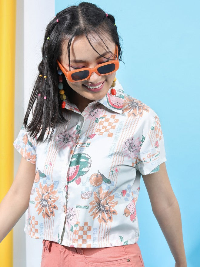 Tokyo Talkies Women White Printed Casual Shirt - White - Image 4