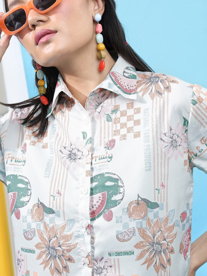 Tokyo Talkies Women White Printed Casual Shirt - White - Image 5