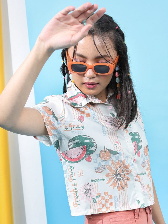 Tokyo Talkies Women White Printed Casual Shirt - White - Image 6