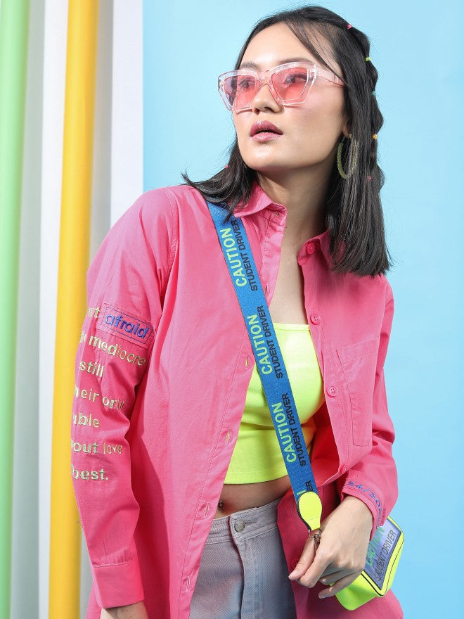 Tokyo Talkies Women Pink Printed Casual Shirt - Pink - Image 1