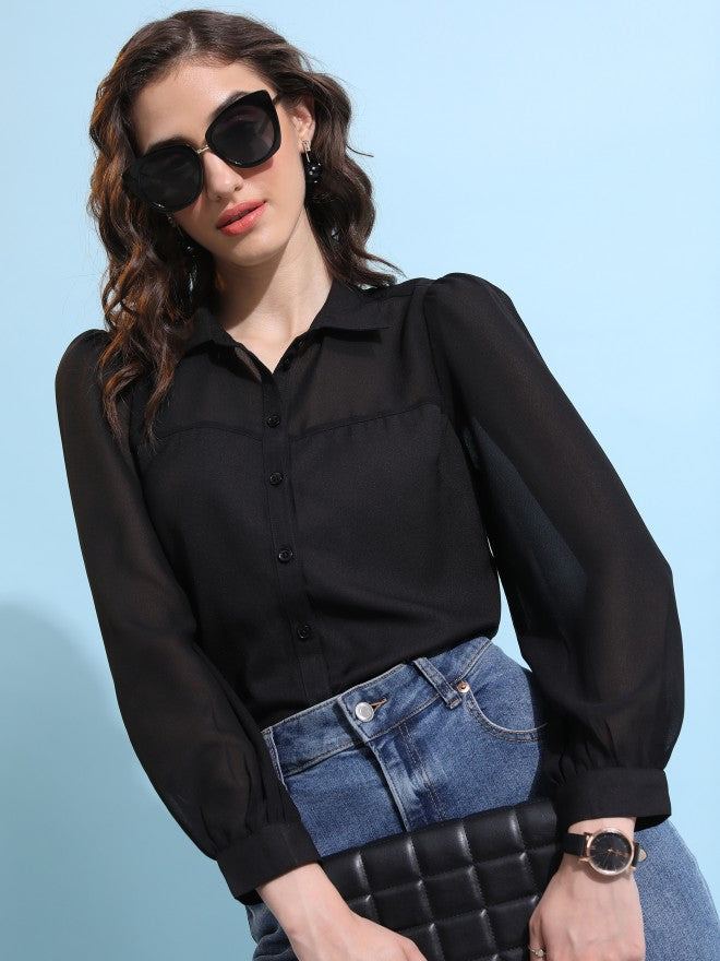 Tokyo Talkies Women Black Solid Casual Shirt - Black - Image 1