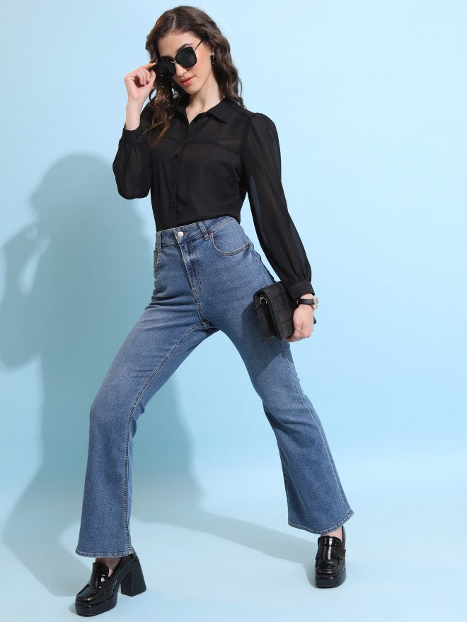 Tokyo Talkies Women Black Solid Casual Shirt - Black - Image 2