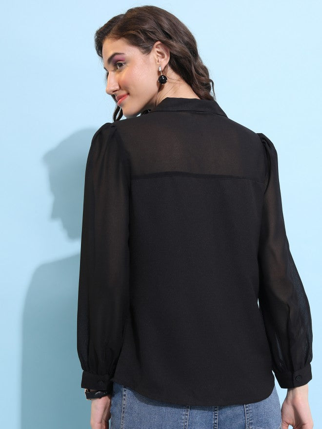 Tokyo Talkies Women Black Solid Casual Shirt - Black - Image 3