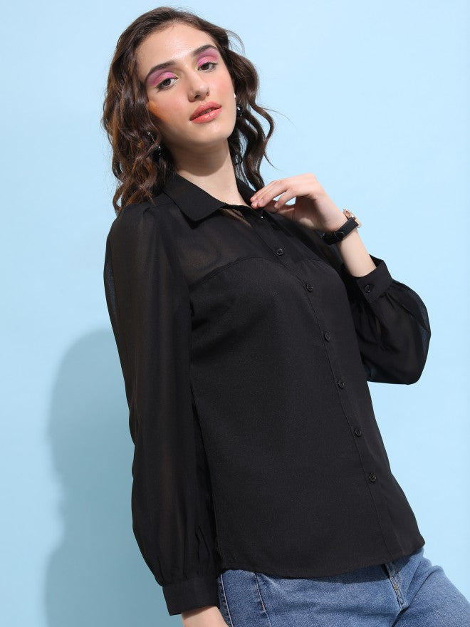 Tokyo Talkies Women Black Solid Casual Shirt - Black - Image 6