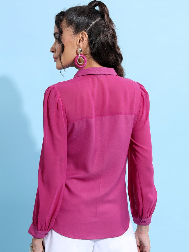 Tokyo Talkies Women Pink Solid Casual Shirt - Pink - Image 3