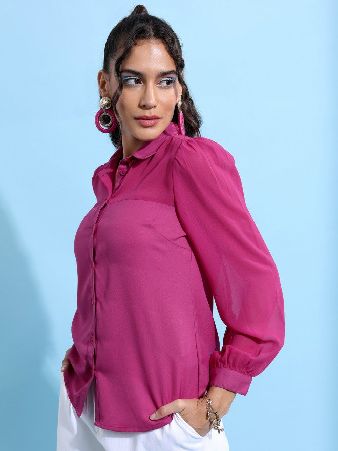 Tokyo Talkies Women Pink Solid Casual Shirt - Pink - Image 4