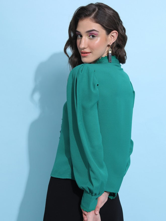 Tokyo Talkies Women Green Solid Casual Shirt - Green - Image 3