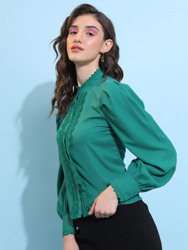 Tokyo Talkies Women Green Solid Casual Shirt - Green - Image 4