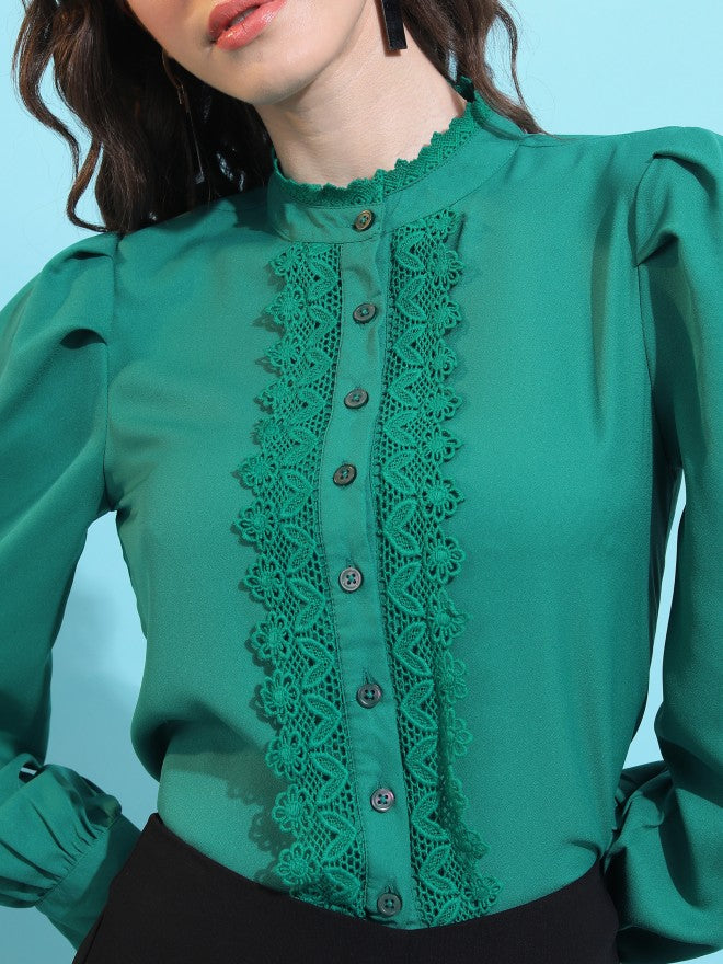 Tokyo Talkies Women Green Solid Casual Shirt - Green - Image 5
