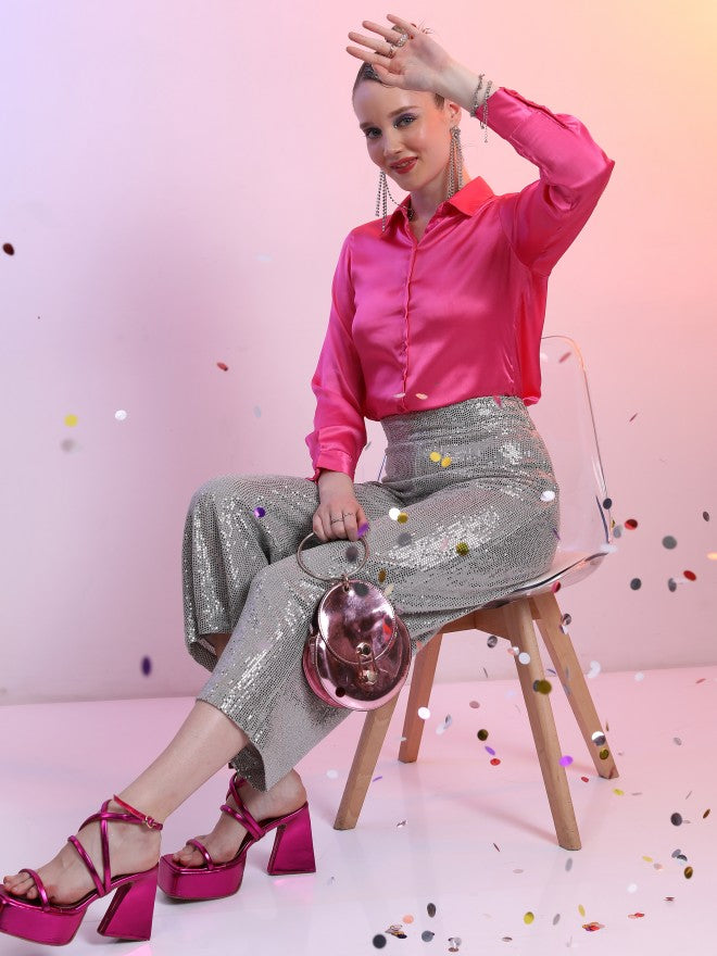 Tokyo Talkies Women Pink Solid Casual Shirt - Pink - Image 2