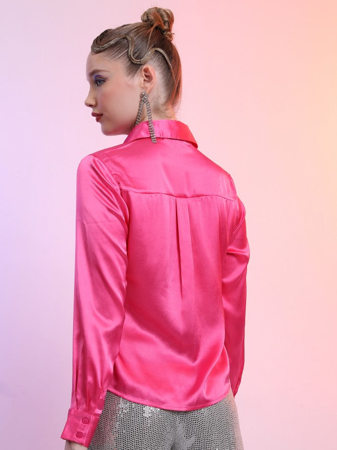 Tokyo Talkies Women Pink Solid Casual Shirt - Pink - Image 3