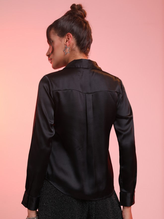 Tokyo Talkies Women Black Solid Regular Fit Casual Shirt - Black - Image 3