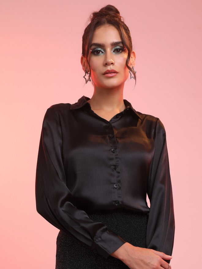 Tokyo Talkies Women Black Solid Regular Fit Casual Shirt - Black - Image 4