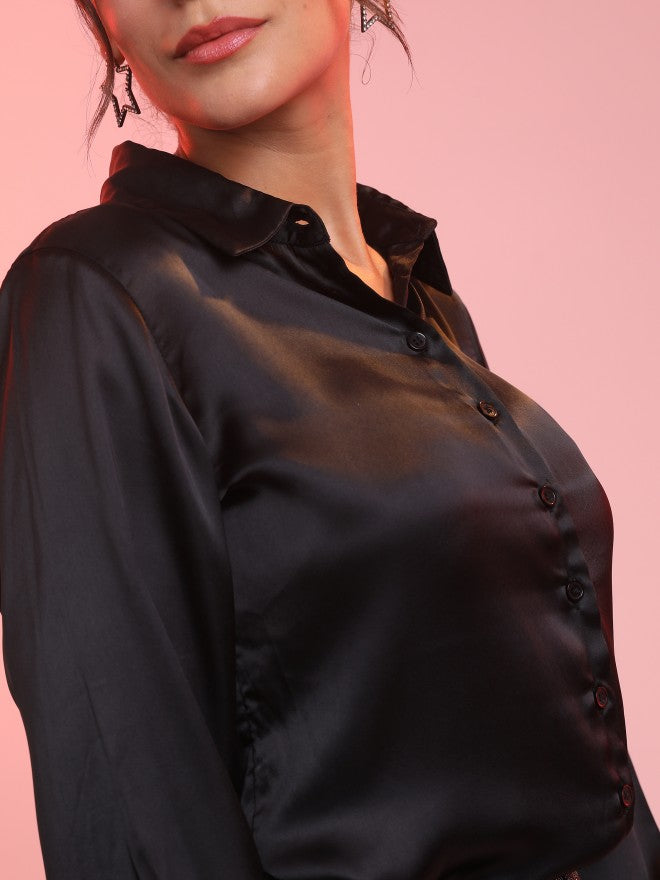 Tokyo Talkies Women Black Solid Regular Fit Casual Shirt - Black - Image 5