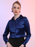 Tokyo Talkies Women Blue Solid Casual Shirt - Blue - Image 1
