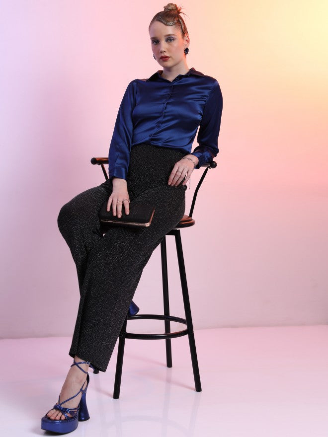 Tokyo Talkies Women Blue Solid Casual Shirt - Blue - Image 2