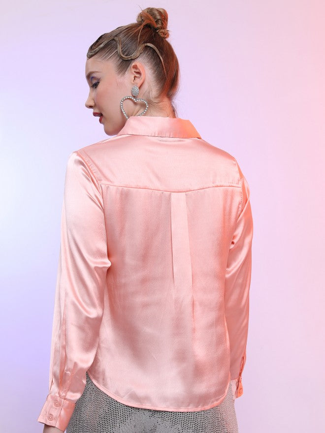 Tokyo Talkies Women Pink Solid Casual Shirt - Pink - Image 3