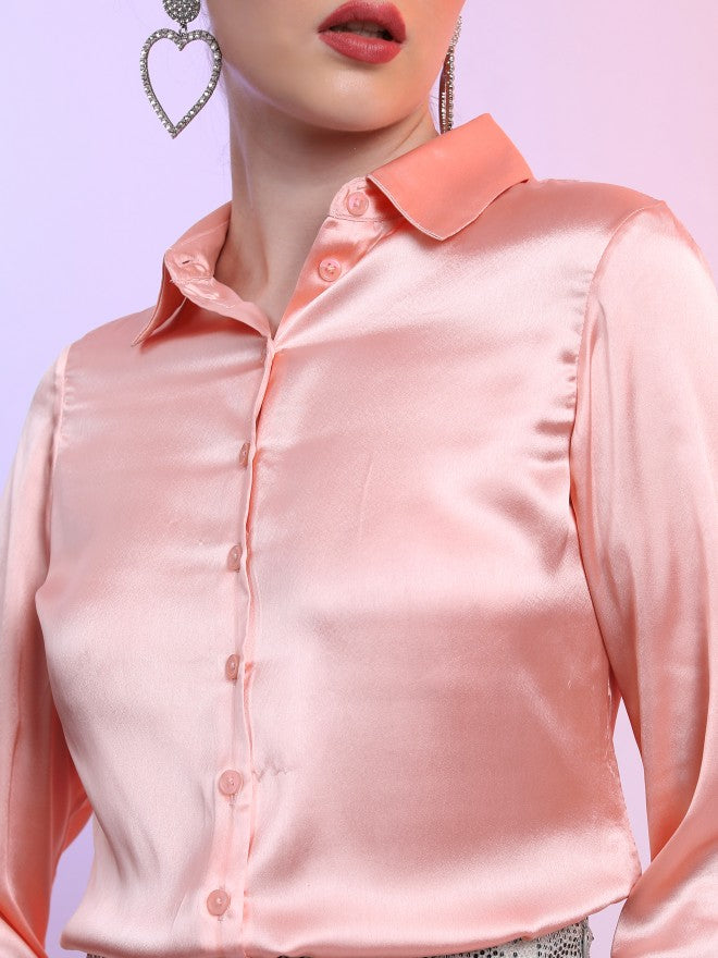 Tokyo Talkies Women Pink Solid Casual Shirt - Pink - Image 5