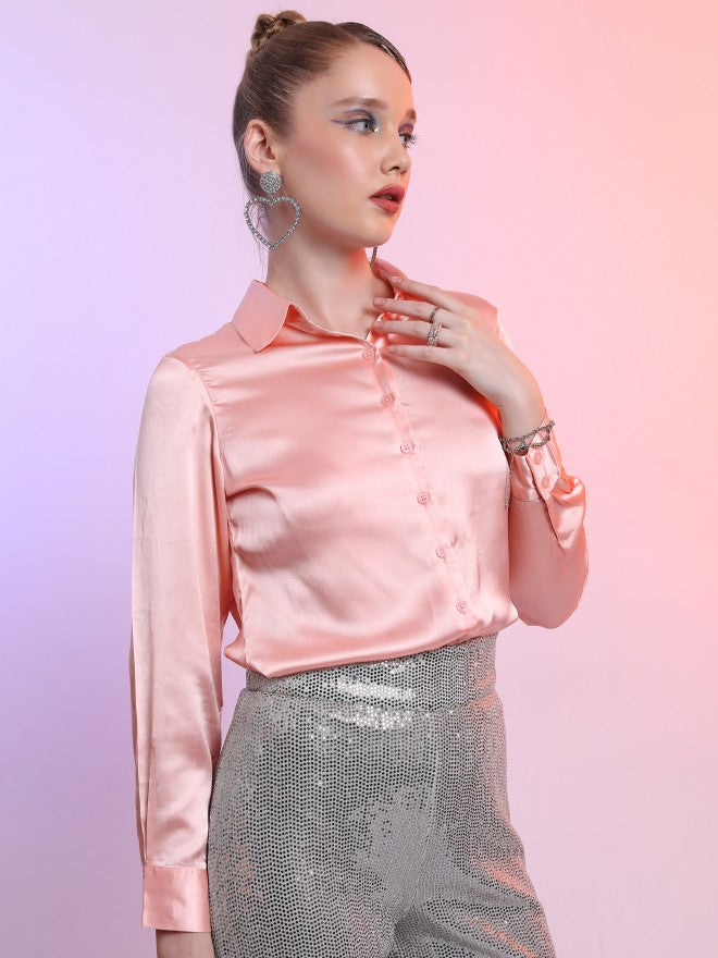 Tokyo Talkies Women Pink Solid Casual Shirt - Pink - Image 6