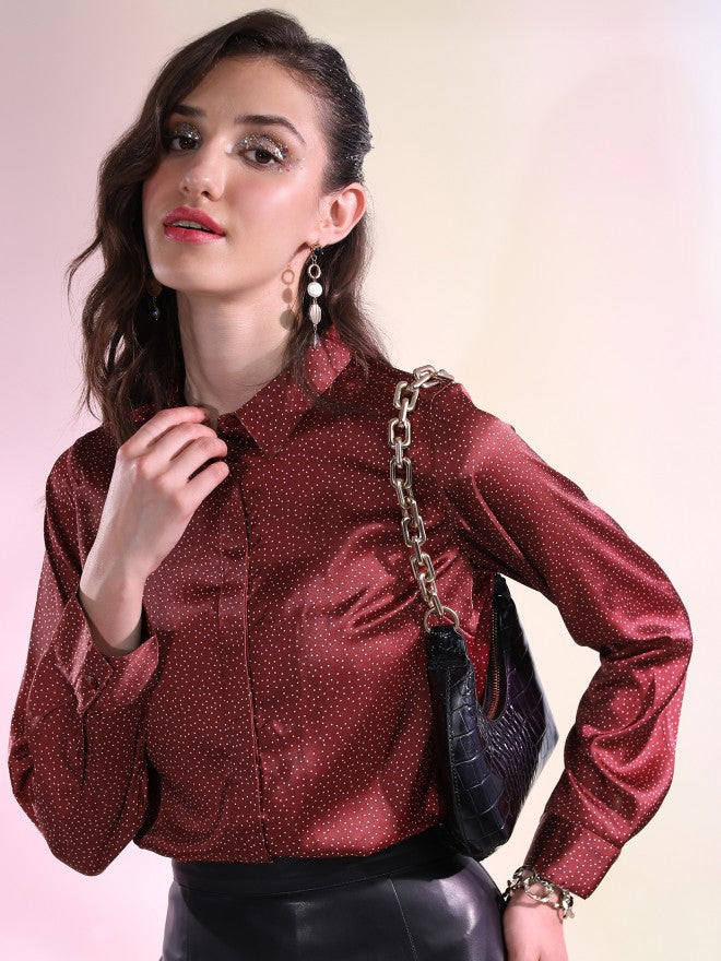 Tokyo Talkies Women Red Printed Casual Shirt - Red - Image 1