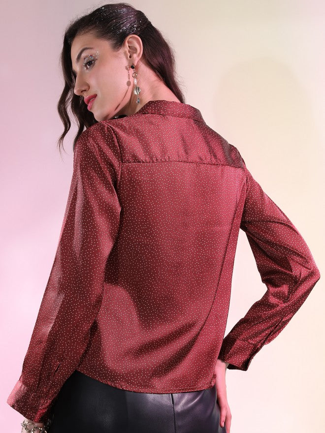 Tokyo Talkies Women Red Printed Casual Shirt - Red - Image 3