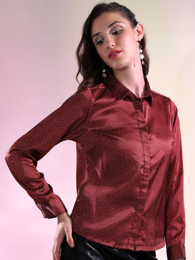 Tokyo Talkies Women Red Printed Casual Shirt - Red - Image 4