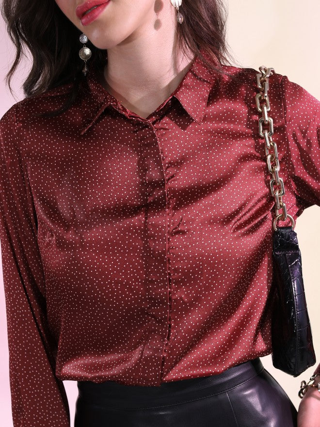 Tokyo Talkies Women Red Printed Casual Shirt - Red - Image 5