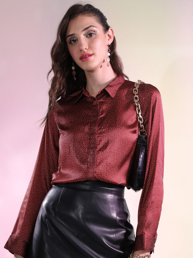 Tokyo Talkies Women Red Printed Casual Shirt - Red - Image 6