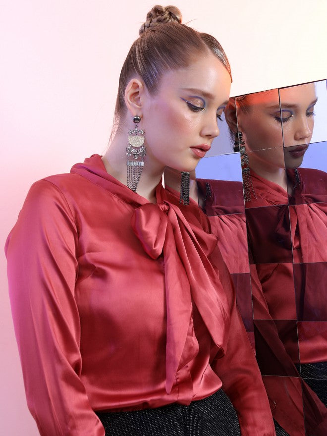 Tokyo Talkies Women Red Solid Casual Shirt - Red - Image 1