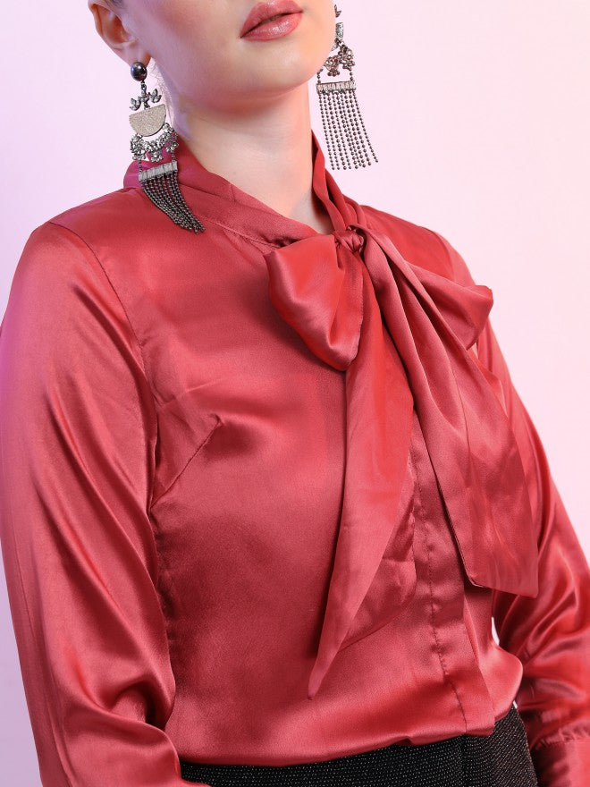 Tokyo Talkies Women Red Solid Casual Shirt - Red - Image 5