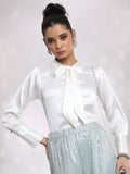 Tokyo Talkies Women Cream Solid Casual Shirt - Cream - Image 1