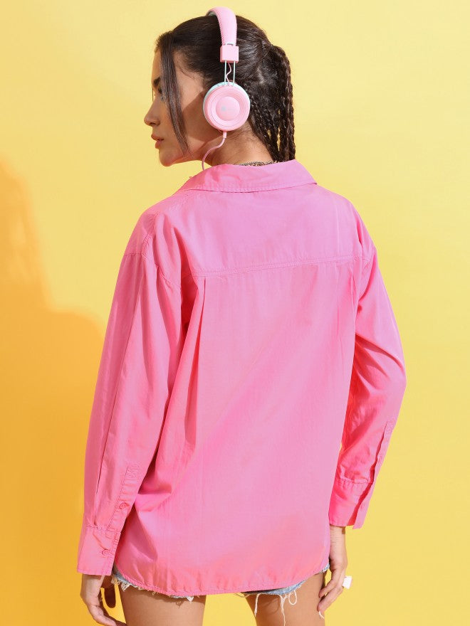 Tokyo Talkies Women Pink Solid Casual Shirt - Pink - Image 3