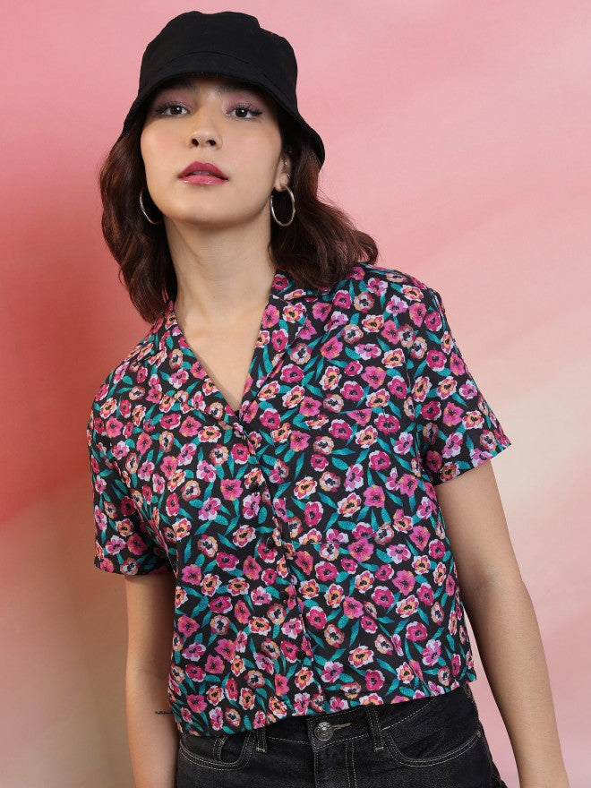 Tokyo Talkies Women Black Printed Casual Shirt - Black - Image 1