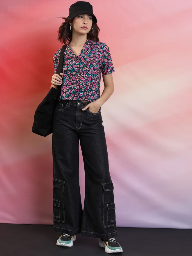 Tokyo Talkies Women Black Printed Casual Shirt - Black - Image 2