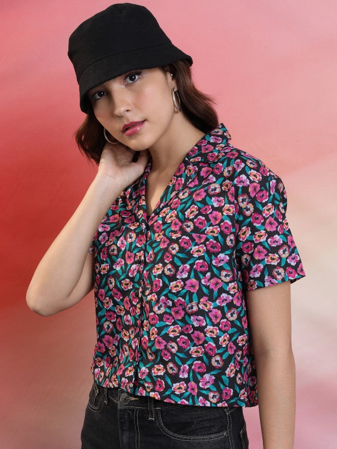 Tokyo Talkies Women Black Printed Casual Shirt - Black - Image 4