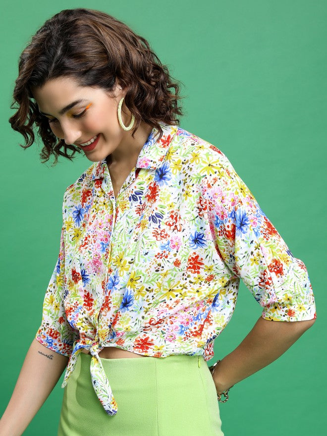 Tokyo Talkies Women Red/Pink/Multi Printed Regular Fit Casual Shirt - Red - Image 4