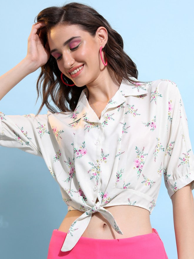 Tokyo Talkies Women Off White Printed Casual Shirt - Off White - Image 1