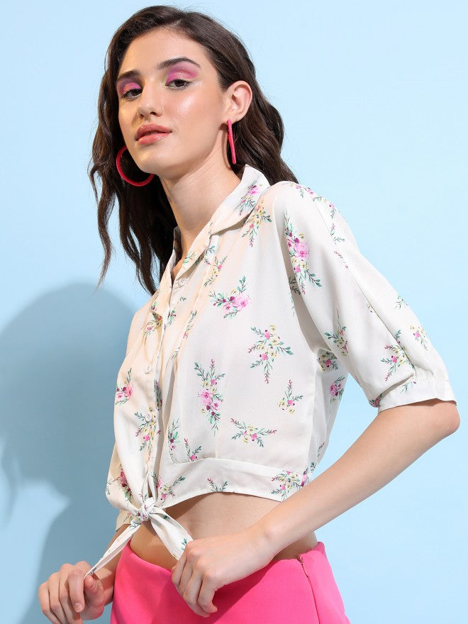 Tokyo Talkies Women Off White Printed Casual Shirt - Off White - Image 4