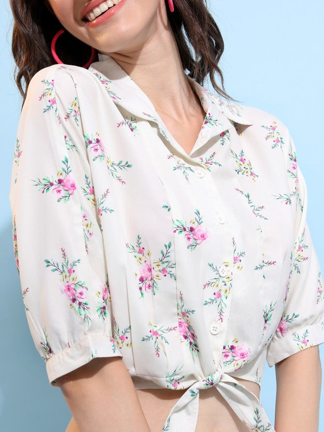 Tokyo Talkies Women Off White Printed Casual Shirt - Off White - Image 5