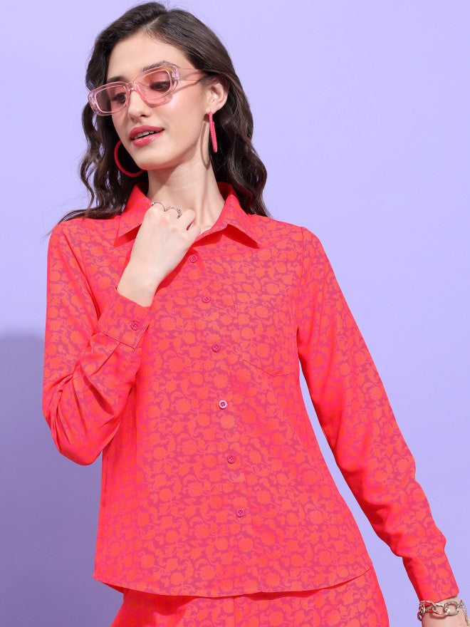 Tokyo Talkies Women Red Printed Casual Shirt - Red - Image 1