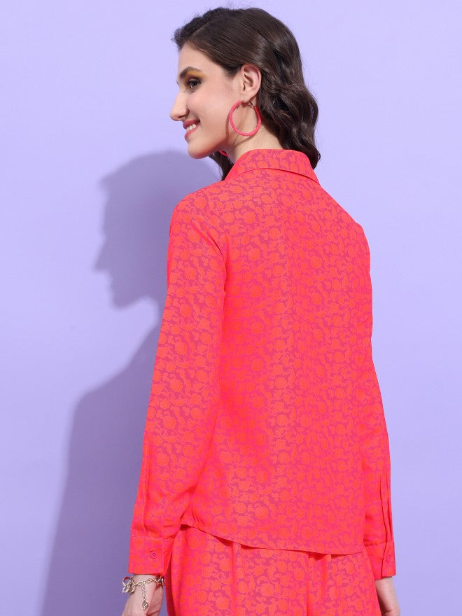 Tokyo Talkies Women Red Printed Casual Shirt - Red - Image 3