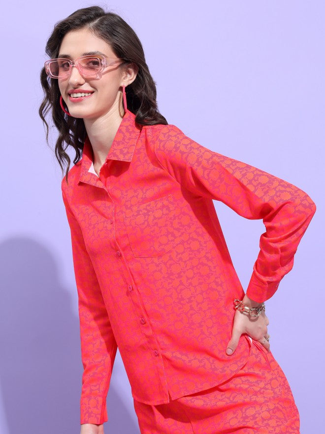 Tokyo Talkies Women Red Printed Casual Shirt - Red - Image 4