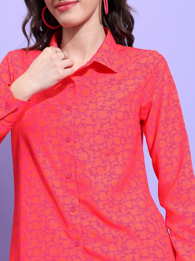 Tokyo Talkies Women Red Printed Casual Shirt - Red - Image 5