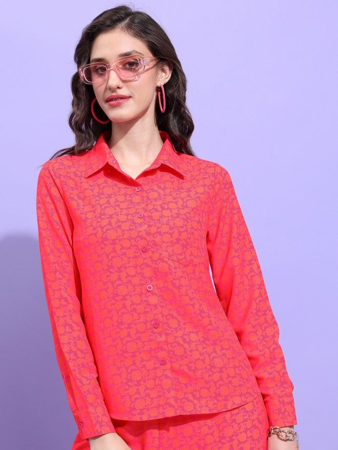 Tokyo Talkies Women Red Printed Casual Shirt - Red - Image 6