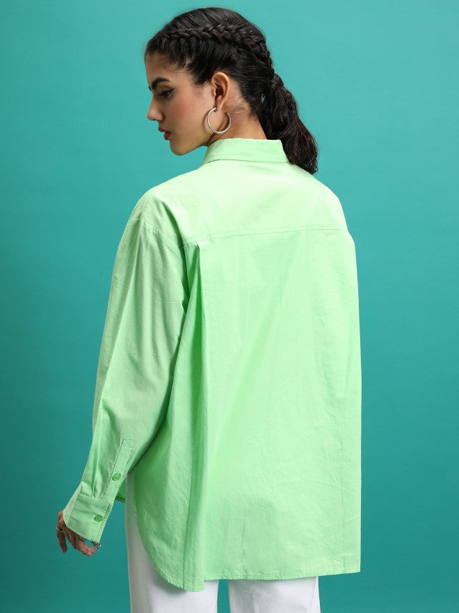 Tokyo Talkies Women Green Printed Oversized Fit Casual Shirt - Green - Image 3