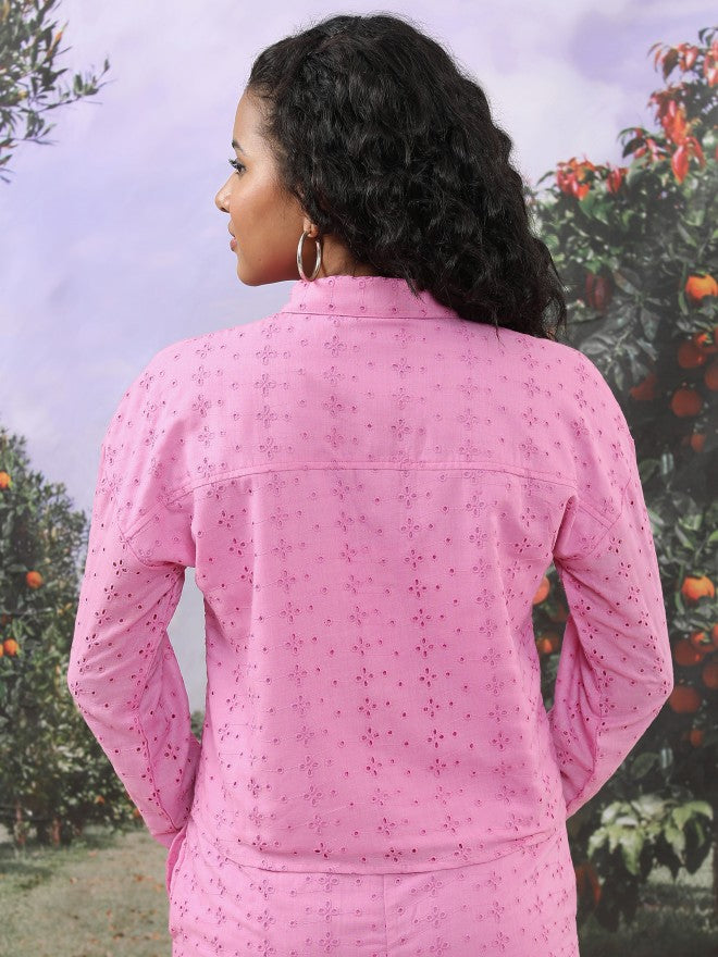 Tokyo Talkies Women Pink Self Design Regular Fit Casual Shirt - Pink - Image 3