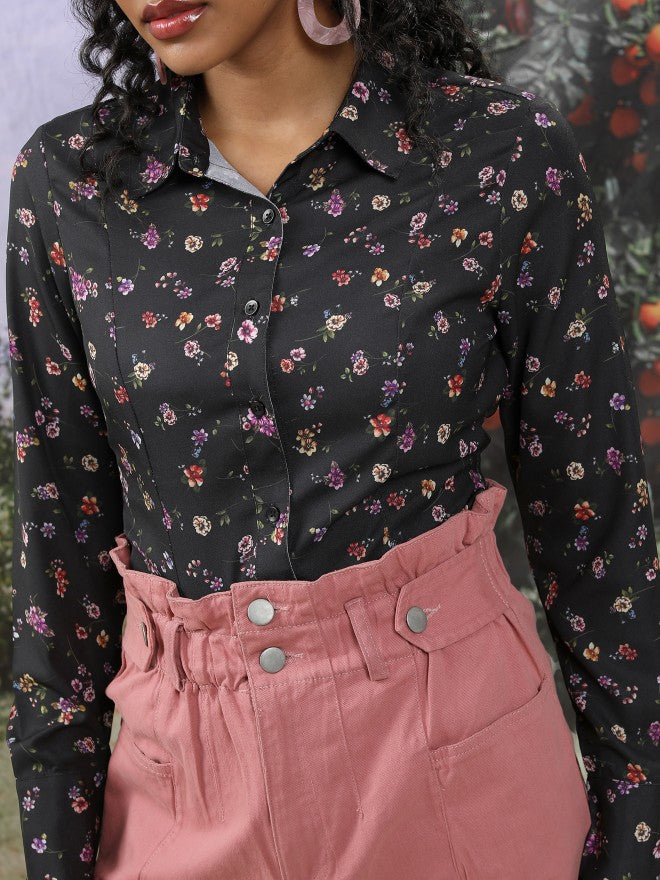 Tokyo Talkies Women Black Printed Casual Shirt - Black - Image 5