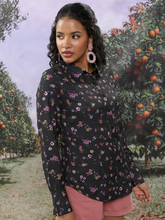 Tokyo Talkies Women Black Printed Casual Shirt - Black - Image 6